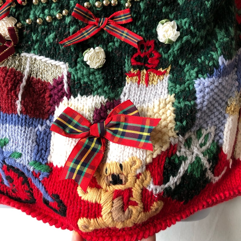 VTG Metropolitan 10001 Red Ugly Christmas Pullover Sweater Rosettes & Ribbons L - Picture 6 of 14